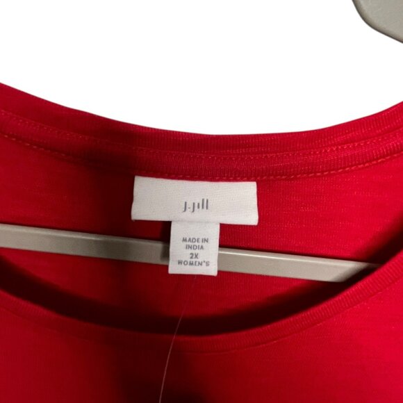 NEW J. Jill Tiered Slub Knit Maxi Dress 2X Red Plus Flowy Beach Summer FLAW - Picture 3 of 11
